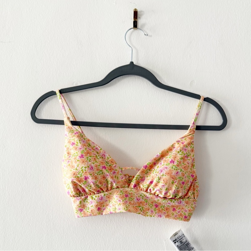 NEW Billabong Summer Breeze V Neck Bralette Bikini Swimsuit Top Floral Small (S)